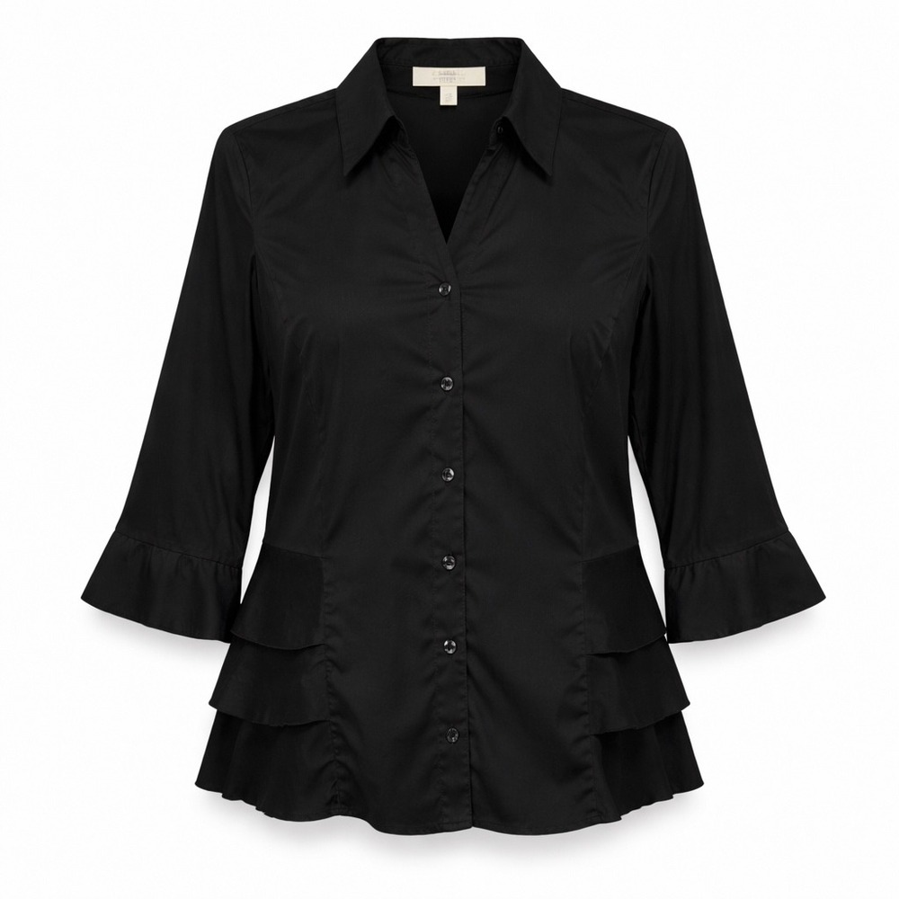 Alfani Black Button Front Blouse Ruffle Hem Stretch Top Size 20W